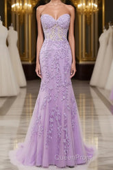 Purple Sweetheart Neck Mermaid Evening Prom Dresses With Appliques