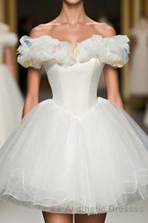 Cute White Tulle Short Evening Prom Gown White Homecoming Dresses