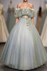 Green Tulle Lace Long Evening Prom Dresses, Green Tulle Sweetheart Dresses