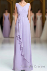 Lavender Chiffon A-line Ruffles Long Bridesmaid Dresses
