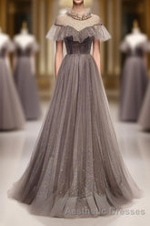 Unique Tulle Long Evening Prom Dresses, Tulle Evening Prom Dresses