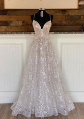 Princess A-line Sweetheart Sleeveless Sweep Train Metallic Yarn Prom Dresses