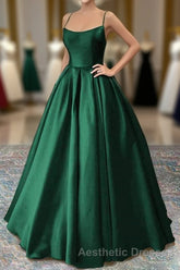 Green Satin Lace-Up Long Formal Dresses, Green Satin Long Evening Prom Dresses Evening Prom Dresses
