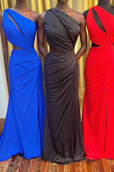 One-Shoulder Keyhole Cutout Mermaid Long Formal Dresses with Slit