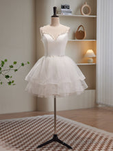 White Spaghetti Strap Tulle Short Prom Dress, Cute A-Line Party Dress