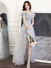 Gray Sweetheart Neck Tulle Long Prom Dress Gray Evening Dress