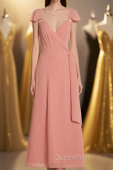 Peach Cap Sleeve Tie-Side Short Formal Dresses