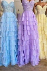 Lavender Illusion Halter Flower Appliques Multi-Layers Long Evening Prom Dresses