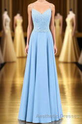 Light Blue Sweetheart Lace-Up A-Line Long Bridesmaid Dresses