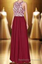 Red Print Sleeveless A-Line Long Bridesmaid Dresses