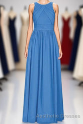 Brami Blue Chiffon Sleeveless Long Bridesmaid Dresses