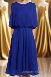 Royal Blue Long Sleeve Blouson-Style Bridesmaid Dresses
