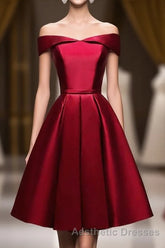 Simple Satin Burgundy Short Evening Prom Dresses, Burgundy Homecoming Dresses
