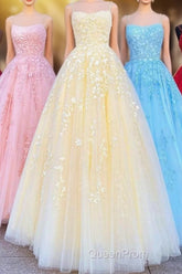 Princess Straps Long Evening Prom Dresses with Lace Appliques