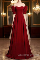 Classic Off Shoulder Long Maroon Evening Prom Dresses