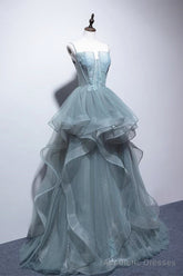 Green Lace Long Prom Dresses, Green Lace Long Formal Evening Dresses