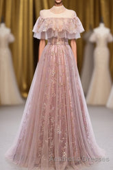 Elegant High Neck Vintage Long Lace Up Evening Prom Dresses Flowy Party Gowns