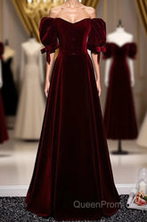 Modest Charming Burgundy Long Evening Prom Dresses Vintage Evening Dresses With Bowknot