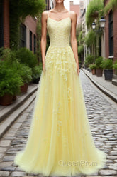 Purple Tulle Evening Prom Dresses with Appliques