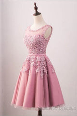 A-Line Crew Knee-Length Tulle Homecoming Dresses With Appliques