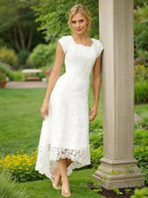 A-Line/Princess Scoop Asymmetrical Lace Wedding Dresses