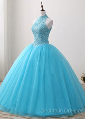 A-Line/Princess Tulle Appliques Lace Evening Prom Dresses With Beading