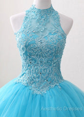 A-Line/Princess Tulle Appliques Lace Evening Prom Dresses With Beading