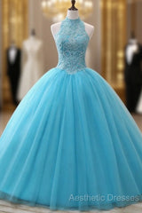 A-Line/Princess Tulle Appliques Lace Evening Prom Dresses With Beading