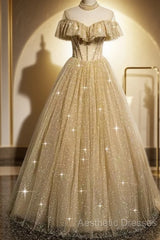 A Line Tulle Long Evening Prom Dresses