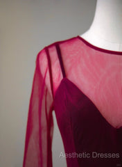 A-Line Wine Red Velvet And Tulle Long Party Dresses, Wine Red Evening Dresses Evening Prom Dresses
