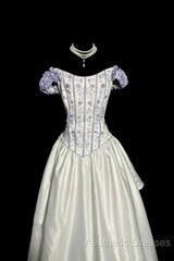 Aesthetic Ball Gown Off The Shoulder White Evening Prom Dresses Ruffle Long Party Dresses