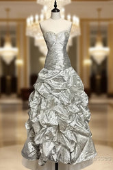 Aesthetic Mermaid Sweetheart Neckline Gray Taffeta Evening Prom Dresses Ruffle Long Party Dresses