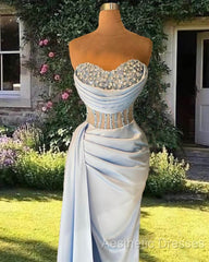 Blue Mermaid Sheer Corset Split Dresses