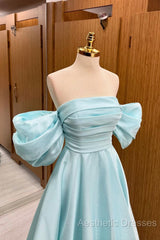 Blue Tulle Floor Length Evening Prom Dresses, Beautiful A-Line Formal Evening Dresses