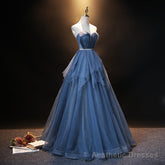 Blue Tulle Sweetheart Simple Pretty Floor Length Party Dress, Blue A-line Evening Dress Prom Dress