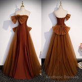 Brown Tulle and Satin Mermaid Long Party Dress, New Style Long Formal Dress Prom Dress