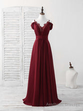 Burgundy Lace Chiffon Long Prom Dress Burgundy Bridesmaid Dress
