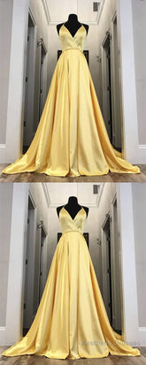 Long Yellow Prom Dresses, Leg Split Evening Gowns