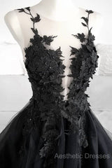 Classic Black Lace Tulle Long Evening Prom Dresses Black Evening Dresses