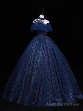 Dark Blue Long Prom Dress, Blue Tulle Formal Gown Graduation Dresses