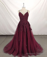 Dark Blue V Neck Tulle Lace Long Prom Dress Blue Lace Bridesmaid Dress