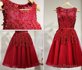 Dark Red Tulle Knee Length Party Dress, Wine Red Homecoming Dress