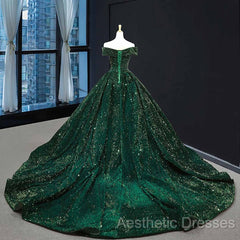 Deep Green Long Quinceanera Dresses Sweet 16 Evening Prom Dresses Pageant Dresses