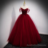 Fairytale Tulle Burgundy Sweet 16th Dress Ball Gown for Prom,Princess Formal Dresses