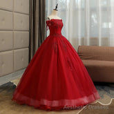Glam Wine Red Quinceanera Dress Party Dress, Tulle Long Embroidered with Flowers Formal Dress