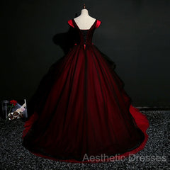 Gorgeous Black And Red Embroidery Quinceanera Dresses, Lace Applique Tulle Gowns