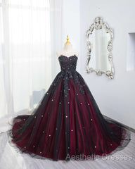 Gorgeous Black And Red Tulle Ball Gown Sweet 16 Dresses With Cape, Long Evening Prom Dresses