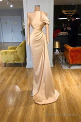 Gorgeous Long Sleeves Champagne Mermaid Prom Dress High Neck