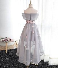 Gray Organza Hight-Low Evening Prom Dresses, Gray Bridesmaid Dresses