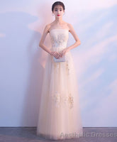 Champagne Lace Tulle Long Prom Dress Champagne Evening Dress 1